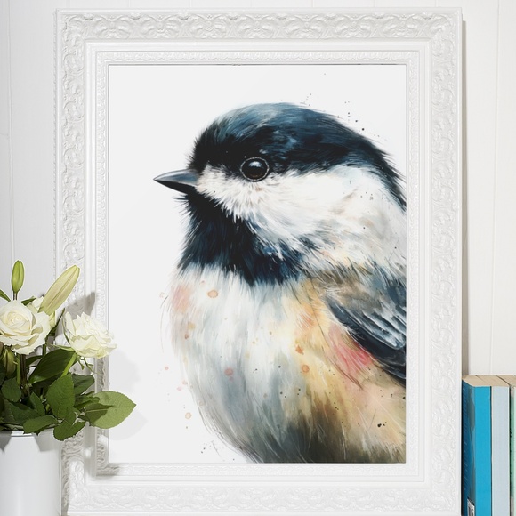 Watercolor Chickadee Bird Portrait Wall Art Print, Unframed - Charming Nature - Picture 7 of 7